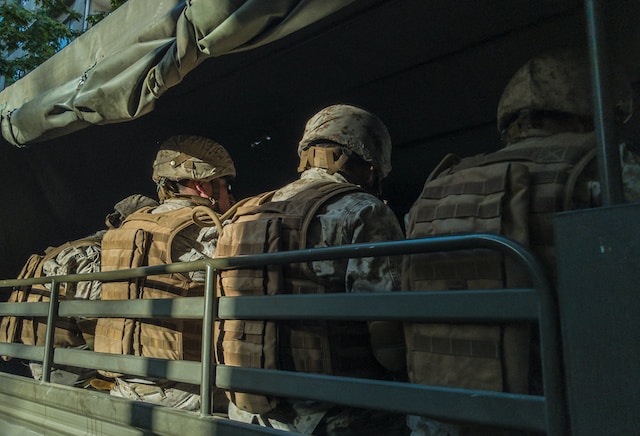 Soldiers on a military truck