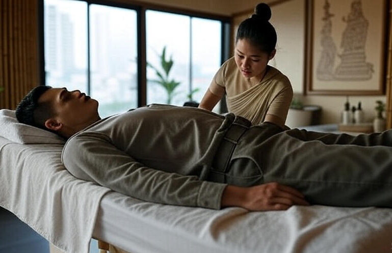 military man receiving a massage