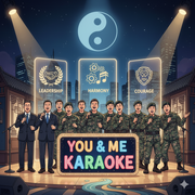 A group of service people having fun in a Korean karaoke hub. 